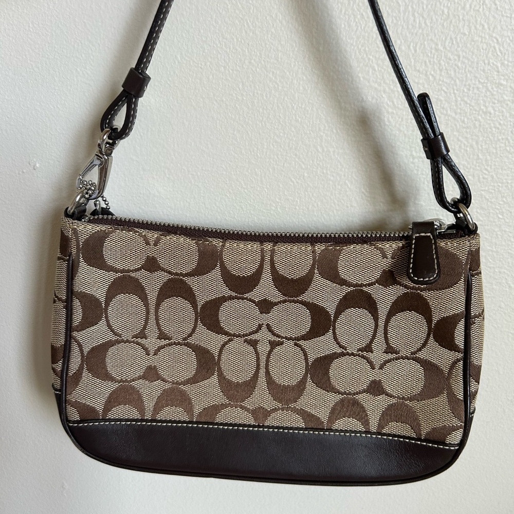 Coach Y2K Hampton Mini Baguette Tan and Brown Signature Shoulder Bag - Picture 2 of 5
